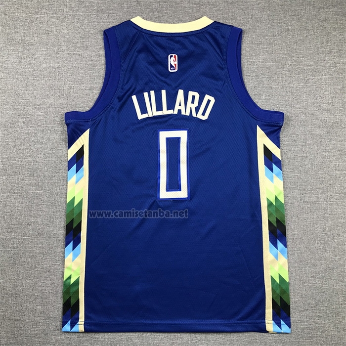 Camiseta Nino Milwaukee Bucks Damian Lillard NO 0 Ciudad 2022-23 Azul
